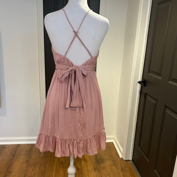 SAINTS + SECRETS Sz M Chiffon Pink Babydoll Dress Lined Tie Waist Zipper Y2K - Picture 5 of 10